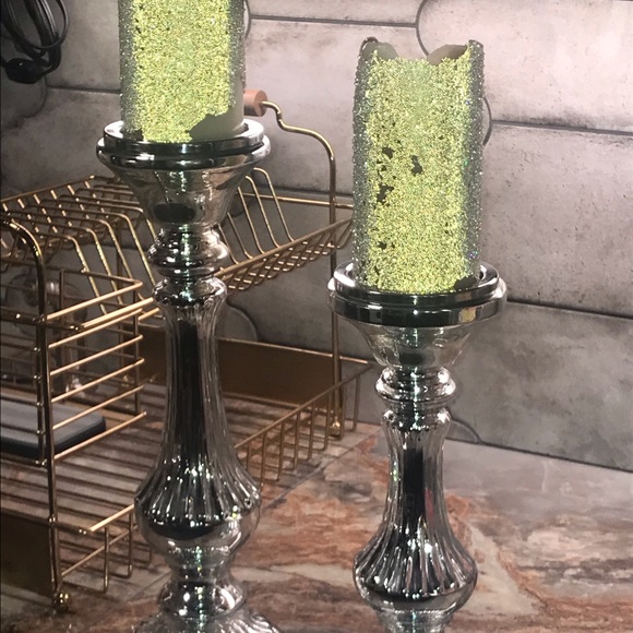 Glass Silvertoned Candle Pillars by Portofino Home - Picture 6 of 7